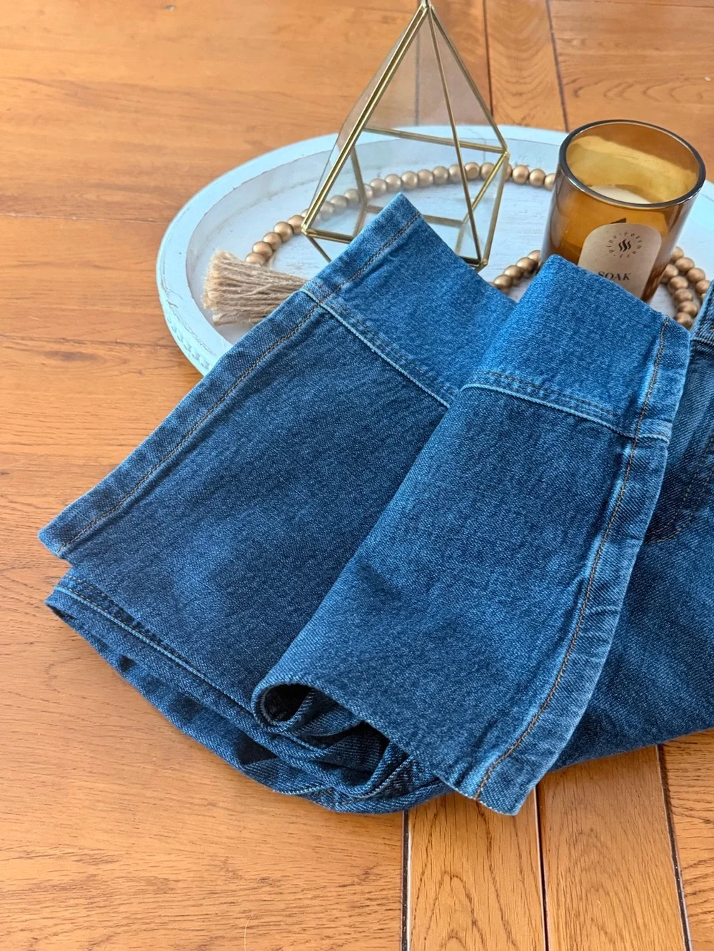 Chelsea And Violet Two Tone Dark Medium Wash Baggy Wide Leg Denim Jeans Size 6